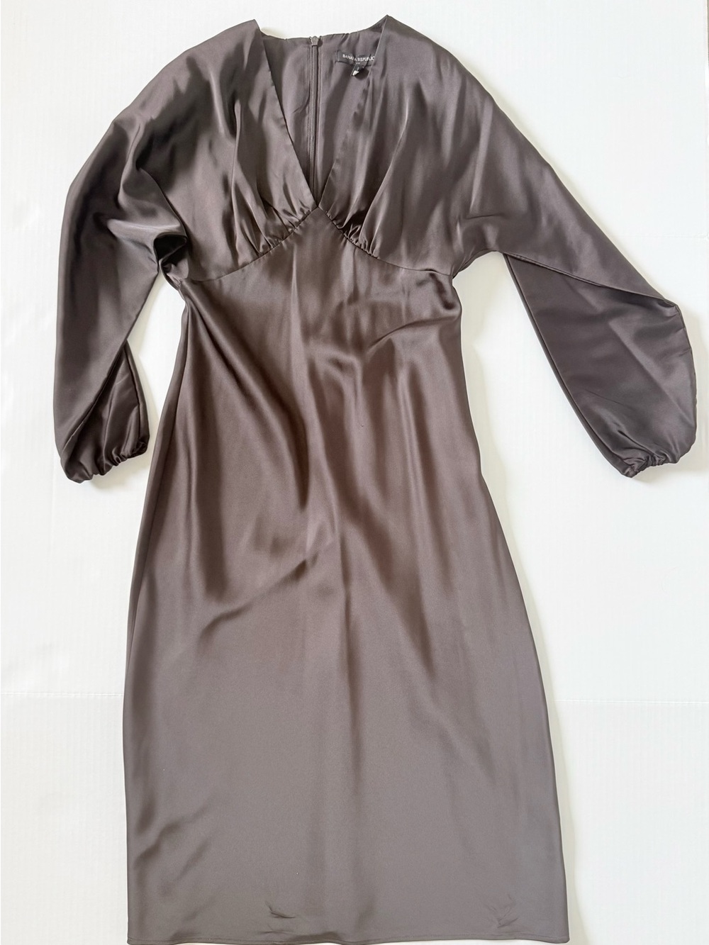 Banana Republic Satin V-Neck Long Sleeve Dress in chocolate brown